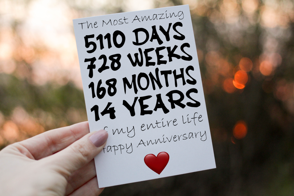 14th Anniversary Card, Card for 14th Wedding Anniversary - Click Image to Close